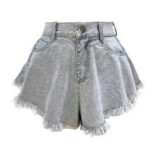 Zerrissene Jeans-Shorts mit hoher Taille, lockere, hochwertige Fransenjeans, S