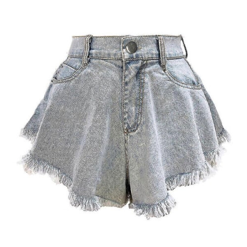 Short en jean déchiré taille haute, ample, à franges, de haute qualité, taille S 1