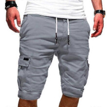 Pantaloncini da corsa da uomo, con elastico in vita, tasche cargo, grigio chiaro, M
