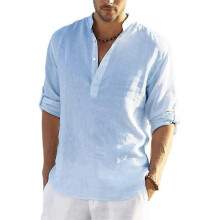 "2022 Nieuwe Heren Casual Blouse Katoenen Linnen T-shirt Losse Lange Mouw Top Shirt Lente Herfst Casual