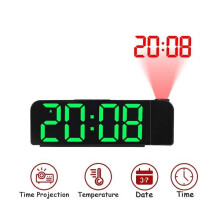 Sveglia radio con rotazione di 180 gradi, sveglia con proiezione, orologio digitale a LED 12/24 ore,