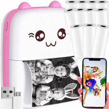 Mini impresora Mini impresora Gato Rosa y 11 rollos de papel de impresión