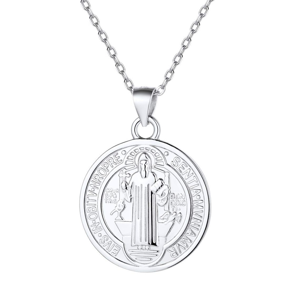 Collier avec pendentif croix de Saint Benoît en argent 925 pour homme et femme, pendentif rond, pièce