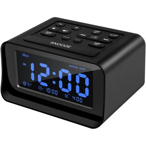 Digital alarm clock radio with temperature display - black 2