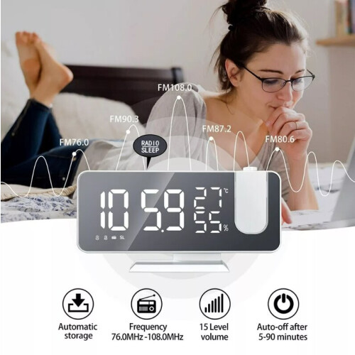 Dreams store Projector alarm clock, digital LED, double alarm clock, adjustable brightness, FM ra