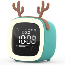 Blue Deer Cute Cartoon for Kids Students Smart Small Alarm Clock Personal Clock Electronic Charging