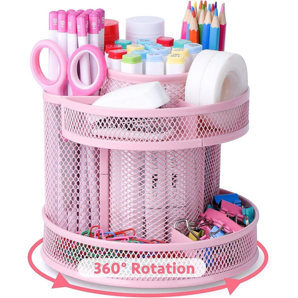Organiseur de bureau rotatif en maille métallique, porte-crayons, porte-stylo, rangement de bureau en