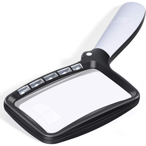 Rectangular Reading Magnifier with 5 LED Lights, 2 Intensity Modes and 2x Magnification for the Elderly