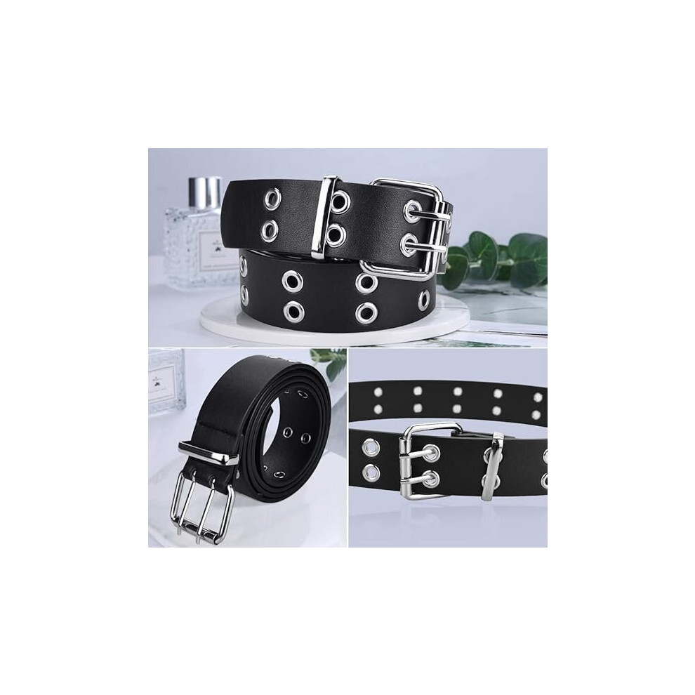 Punk riem met studs, ketting, heren en dames, dubbele riem van 110 cm met lus voor broeken, kleding