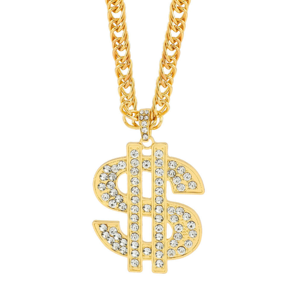 Collier en métal plaqué or pour homme, chaîne dollar - hip-hop
