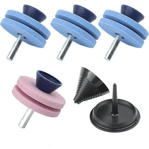 4pcs Double Layer Whetstone Lawn Mower Drill Knife Sharpener with Blade Balancer for Electric Drill