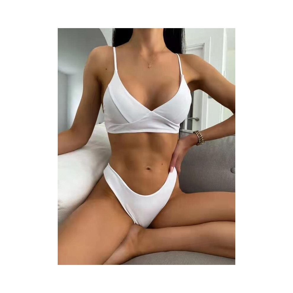 Maillot de bain 2 pièces noir pour femme, taille M, couleur unie