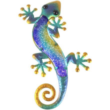 Sininen - 15,2" pitkä metalligecko ulkoseinäkoristelu Lizard Art Garden Lasiriippuva koriste patiolle