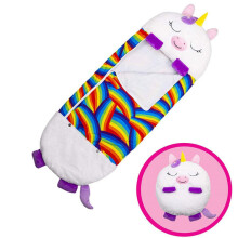 Saco de dormir infantil con dibujos de animales, muñeco de peluche alegre y almohada (blanco)