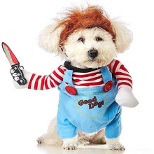 Qianli Hondenkostuums Dodelijke Pop Chucky Kleding Huisdier Kerstfeest Outfit Met Hoed S