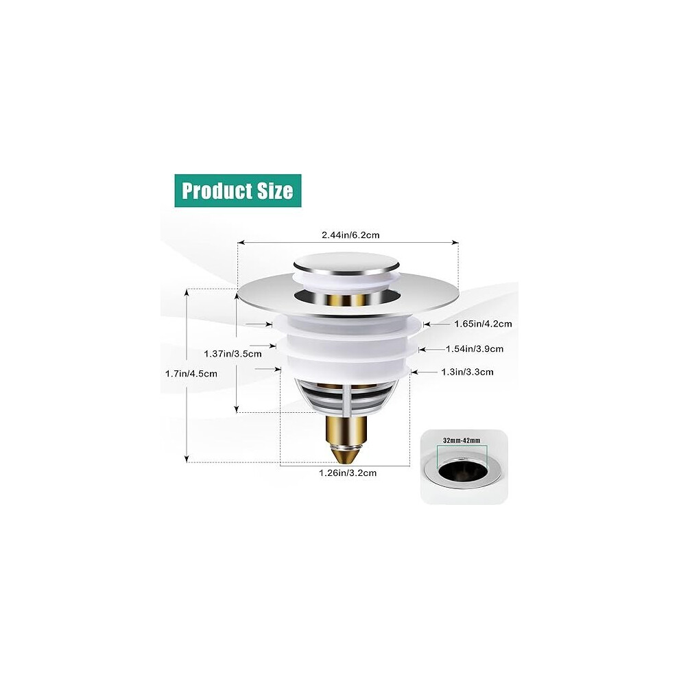 Bouchon de vidange universel avec 2 joints pour évier de salle de bain, cuisine et évier (sortie 32-42