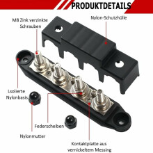 Blocco di distribuzione a barra collettrice da 12 V a 48 V CC, 250 A, con 4 viti terminali M8, corrente