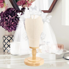 22 inch pruikenhoofd met afneembare massief houten basis