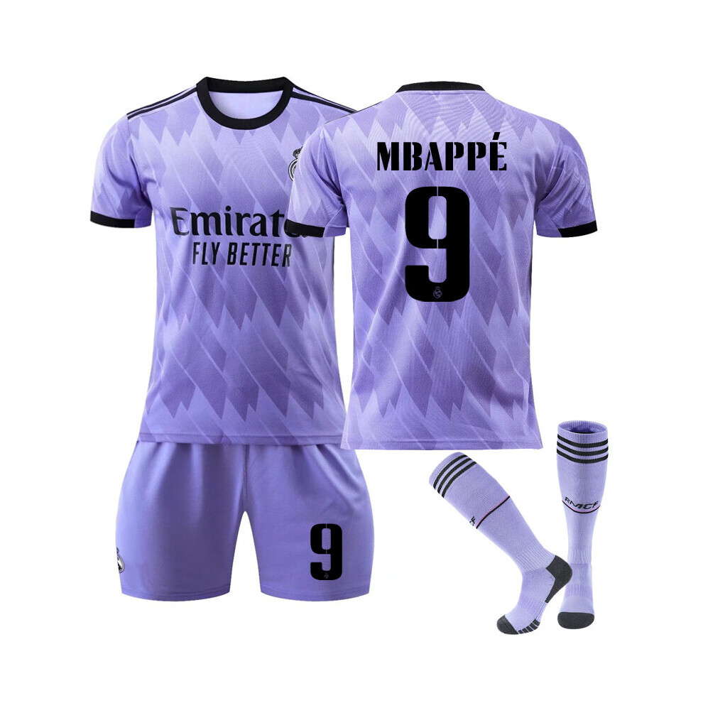 Real Madrid Uittenue voor kinderen 2022-2023, nr. 9 Mbappé, volwassene XL (180-190 cm)