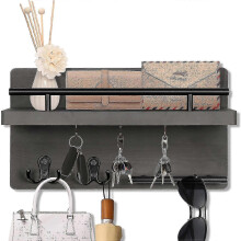 Wall Mounted Key Holder with 5 Key Hooks, Wall Mounted Key Chains with Mail Key Holder, Wooden Mail