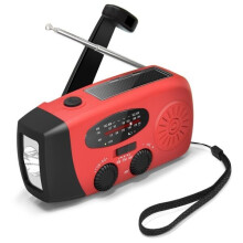 Back-up stroombron ("Power Bank") Radio-ontvanger met zonne-zaklamp en 2000 mAh powerbank rood