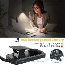 Lukulamppu, 9 kpl LED-lukuvalo USB-ladattava pidike, 360 taipuva kaula, 3 värilämpötilaa