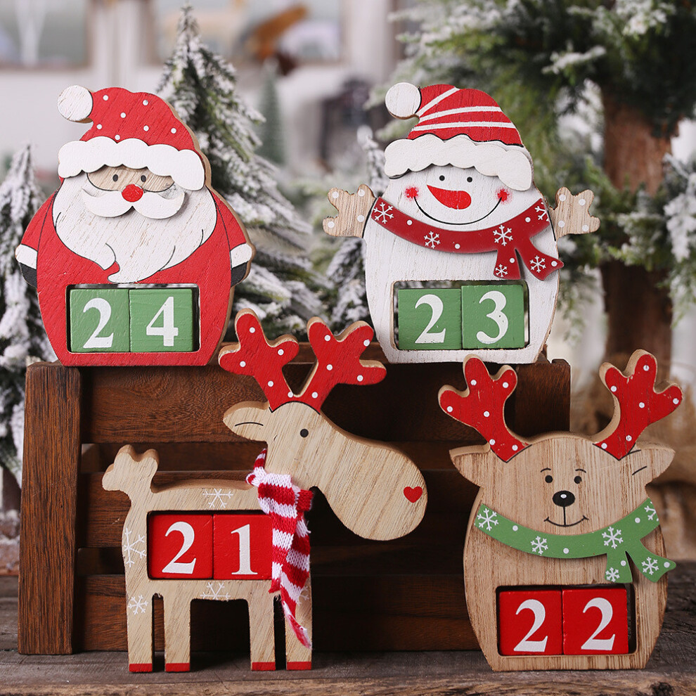 3d Wooden Elegant Christmas Countdown Calendar With Santa Snowman And Reindeer Design