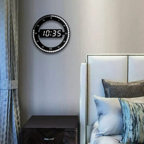 Silent LED Digital Table Clock - Black Electronic Wall Clock - Round Table Clock - For Bedroom Living 2