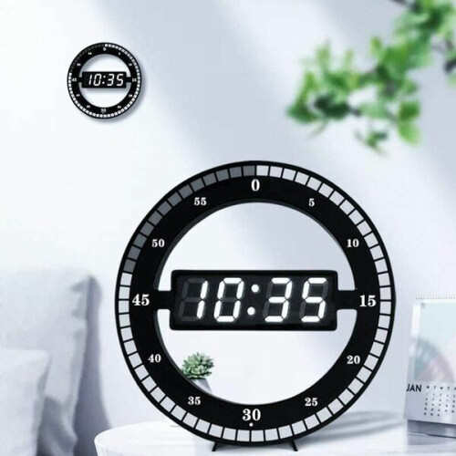 Silent LED Digital Table Clock - Black Electronic Wall Clock - Round Table Clock - For Bedroom Living 1