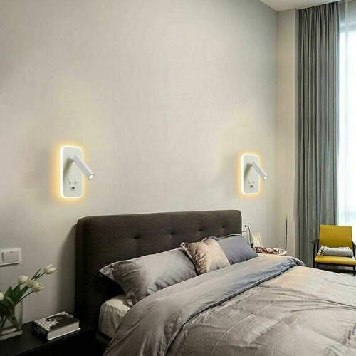 LED wall lamp, bedside reading light with switch, USB charging port, adjustable mood lighting for the 2
