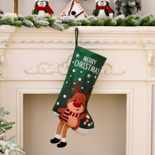 (Reindeer Stocking) Printed Hanging Festively Christmas Stockings For Holiday Gifts Decorations And