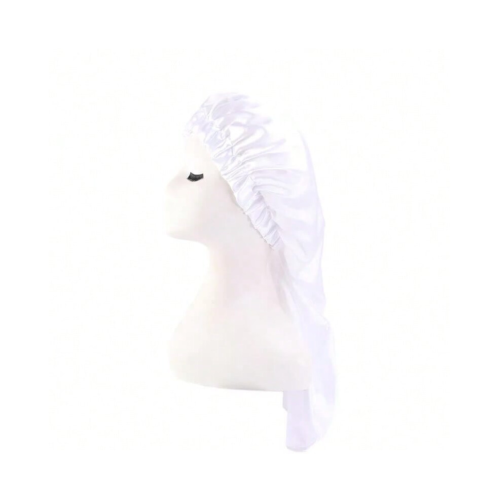 (3) Long Satin Bonnet Sleep Cap Extra Large Silk Sleeping Hijab with Wide Elastic Band Loose Night Hat for Women Braids Curly Hair