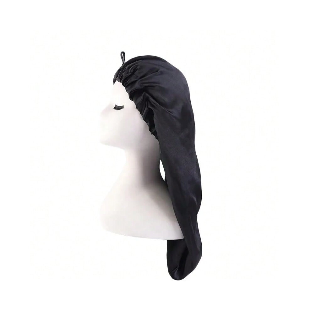 (2) Long Satin Bonnet Sleep Cap Extra Large Silk Sleeping Hijab with Wide Elastic Band Loose Night Hat for Women Braids Curly Hair