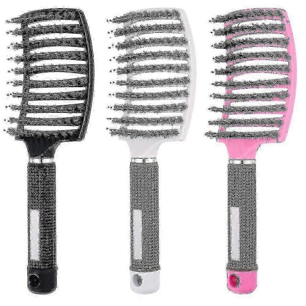 Kikidex (As Show, One Size) For Vented Detangling Hair Brush Set With 3 Pieces, Curved Boar Bristle Brushes For Smooth And Tangle-Free Hair Care