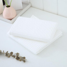 (As show, One size) Waffle Towel Pure Cotton Face Wash Plain Honeycomb Facial Towel (2pcs, White)