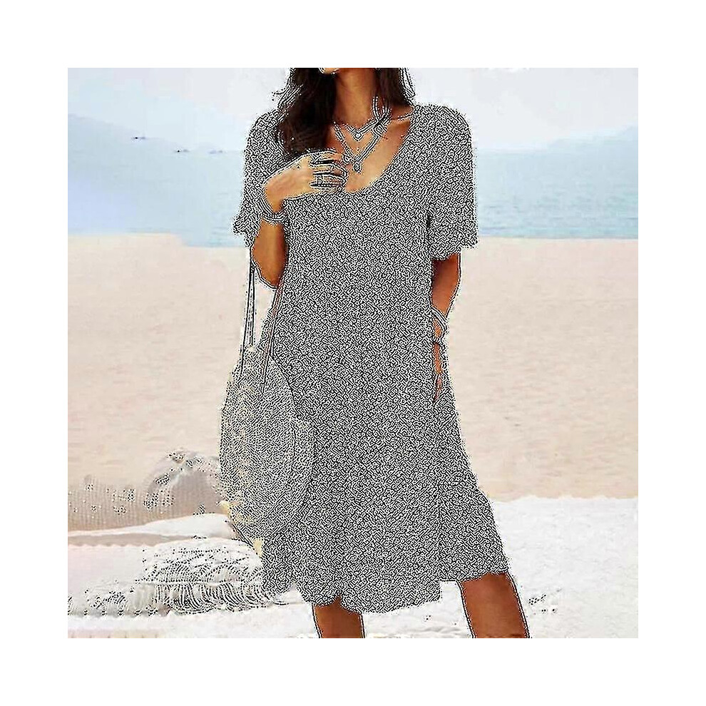 (5XL, Light Blue) Women Short Sleeve Summer Beach Sundress Casual Holiday Midi Dress Floral Print Tunic Dresses-image-OPC-PHJTDP2-NEW