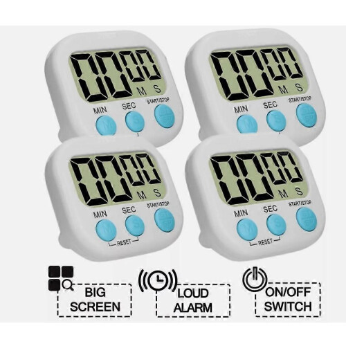 (As show, One size) 4X Kitchen Timer Magnetic LCD Digital Countdown Stopwatch With Stand Alarm Clock