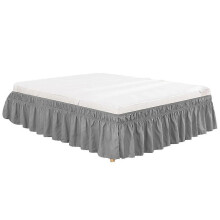 (As show, One size) 15'' DropElastic Polyester Bed Skirt Ruffle Easy Fit Spread Cover Valance (King)