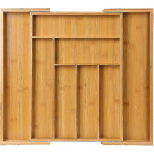 (As show, One size) Expandable Bamboo Utensil Holder Drawer Organizer Adjustable Cutlery Tray Wooden Cutlery Tray Cutlery Organizer