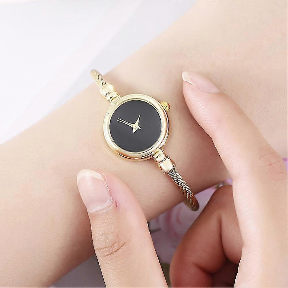 (Gold   White, One size) Fashion Women's Round Dial Quartz Wrist Watch - No Scale, Alloy Wire Band Bangle Design