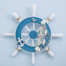 (As show, One size) Wall Decoration Steering Wheel Wall Decoration Maritime Decoration Ship Wall Decoration Wooden Steering Wheel Fishing Net Ship Steering Wheel Decorati