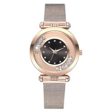 (Brown, One size) Rhinestone Balls Round Dial Quartz Wrist Watch - Fashionable Alloy Mesh Strap Design
