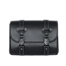 (As show, One size) Motorcycle Saddle Bag Pu Leather Tool Roll Motor Side Luggage Travel Tool Tail Bag With 2 Mounting Straps Black