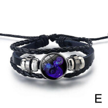 (Aquarius, One size) Serene Manifestation Bracelet 12Constellations Gemstone Leather Improve Energy