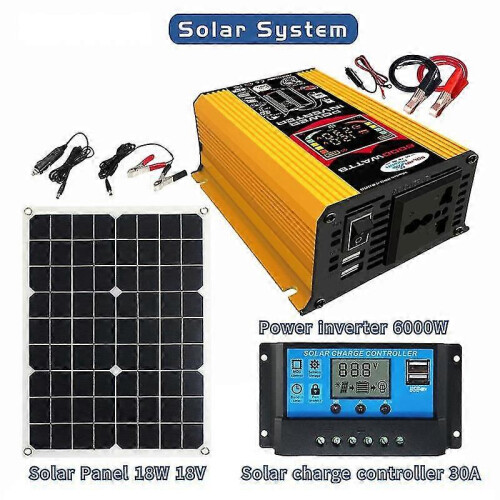 (As show, One size) 6000w Car Power Inverter Solar Panel System Kit Charge Controller 12v To