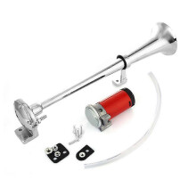 (As show, One size) 12V Single Trumpet Air Horn With Single Trumpet Air Horn Chrome and Compressor Super Loud 150db For Truck Lorry Boat SUV1pcssilver