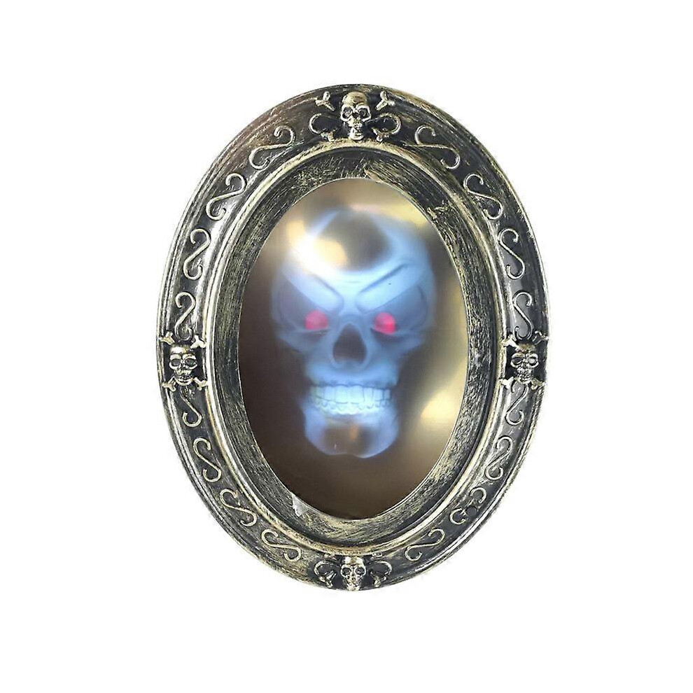 Kikidex (As Show, One Size) Black And Gold Oval Haunted Speaking Halloween Mirror With Spooky Picture1pcs Black,Gold