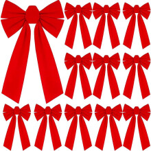 (As show, One size) 12PCS Large Red Velvet Christmas Bows, 13 X 9 Inches Decorative Christmas Wreath Bows for Xmas Tree Garland Party Decoration