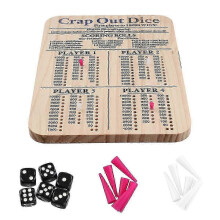 (As show, One size) Wooden Crap Out Dice Score Board Classic Family Game Round Funny Dice Board Game with Wood Tray Score Pad Dice Tray M