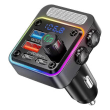 (As show, One size) Bluetooth 5.3 Car Adapter with 4 Charging Ports 36W Wireless Radio FM Transmitter with Deep Bass Pl